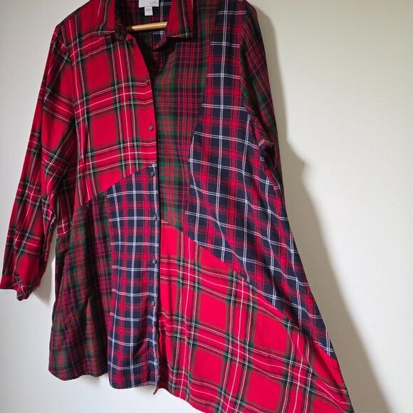 EUC J JILL PLAID BUTTON DOWN LONG LINE SHIRT / SHIRT DRESS SIZE LARGE - Picture 3 of 16